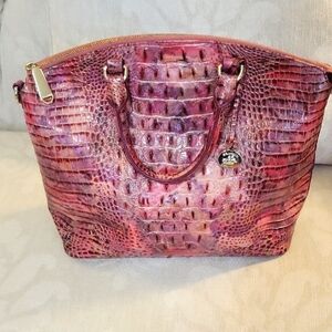 Brahmin Multicolored Leather Satchel Bag with Crocodile Texture